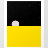 Black night with stars, moon, and yellow sea ©Layla Oz - All rights reserved