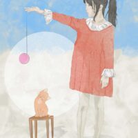 girl with yo-yo and little cat