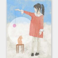 girl with yoyo and little cat