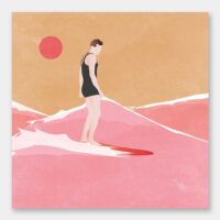 surfing in a pink ocean